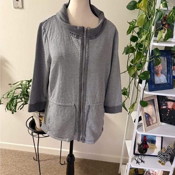 Chico's Jackets & Blazers - Chico's Gray Striped Bomber Jacket